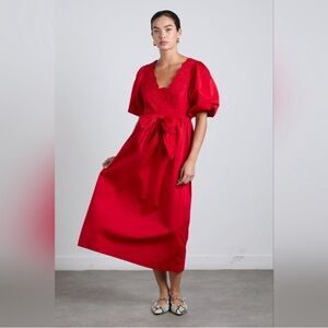 Damson Madder Aria Bow Embroidered Midi Dress EU Size 14/ US Size 10